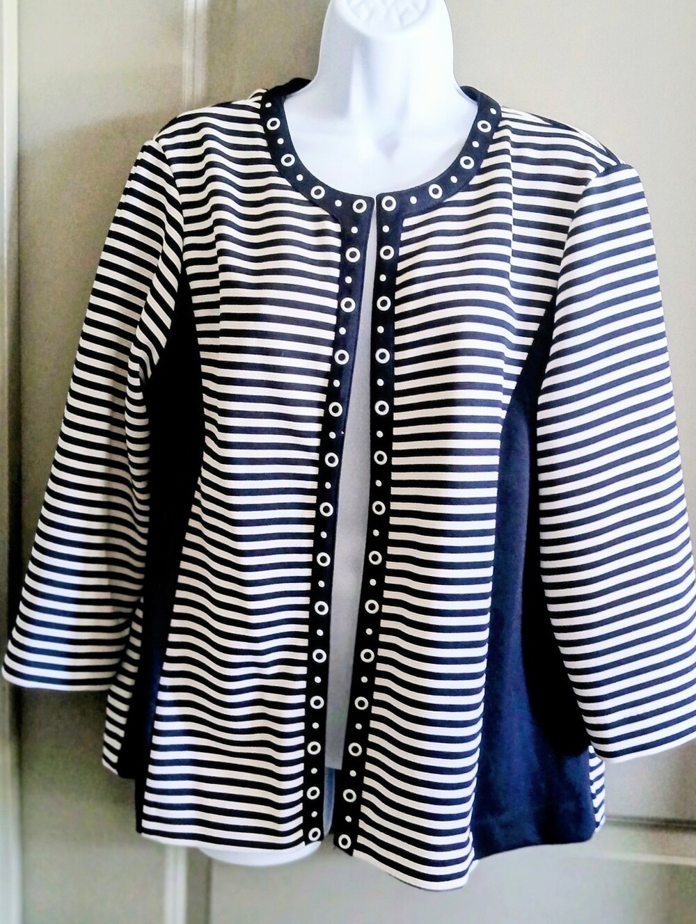 Alfred Dunner Navy & White Striped Petite Top/Jacket EUC Size 16P